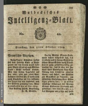 No. 44. Dienstag, den 31ten Oktober 1809