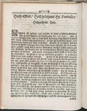 Hoch-Edler / Hochgelahrter Hr. Professor Hochgeehrter Herr.
