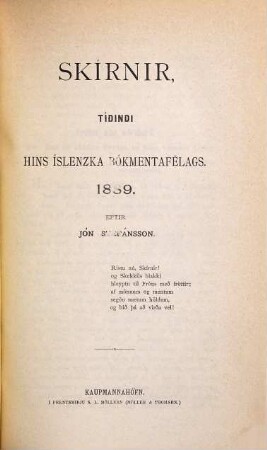 Skírnir : tímarit hins islenska bókmenntafélags. 1889