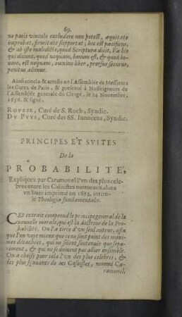 Principes et suites de la Probablilité