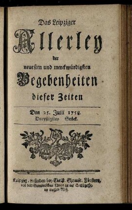 Den 25. Julii 1758. Dreyßigstes Stück.