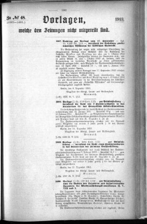 Anlage: zu No.48 (1087-1091), Vorlagen, welche den Zeitungen nicht mitgeteilt sind