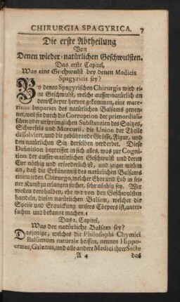 Die erste Abtheilung. Von Denen wieder-natürlichen Geschwulsten.
