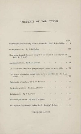 Contents of vol. XXVIII.