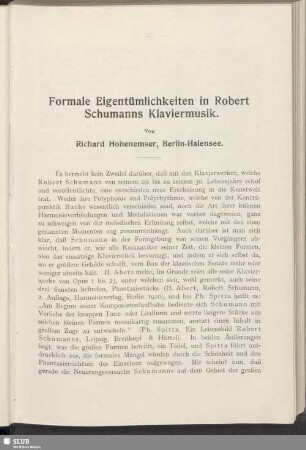 Formale Eigentümlichkeiten in Robert Schumanns Klaviermusik
