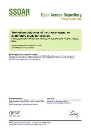 Strengthen outcomes of insurance agent: an exploratory study in Pakistan