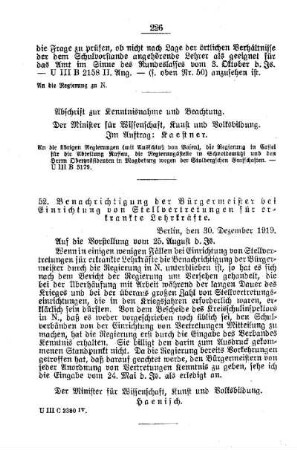 Benachrichtigung der Bürgermeister bei Einrichtung von Stellvertretungen für erkrankte Lehrkräfte : [K. Öffentliches Volksschulwesen]