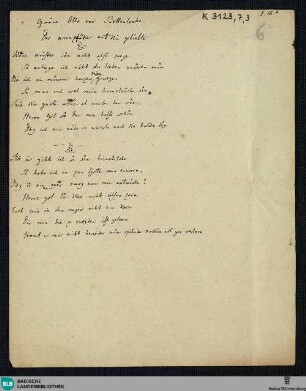 Grâve Otto von Bottenloube, "Der kreuzfârer und die geliebte"; I.16b. - K 3123,54,3 : Abschrift aus mittelalterlicher Liederhandschrift : Schreiber: Laßberg, Joseph von (1770-1855)