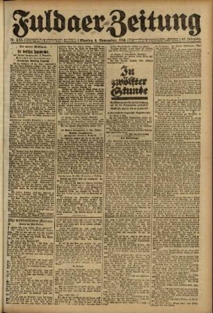 Erste Ausgabe vom Montag, den 04. November 1918.