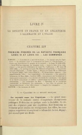 Livre IV La Royauté en France et en Angleterre l'Allemagne et l'Italie