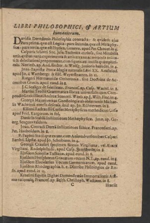 Libri Philosophici, & Artium humaniorum.