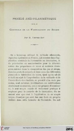 2.Ser. 9.1888: Procédé aréo-polarimétrique pour le contrôle de la fabrication du sucre