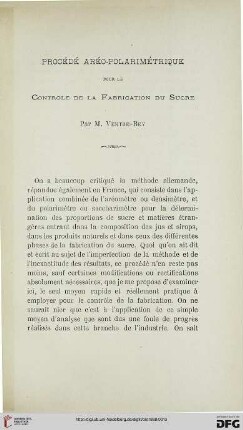 2.Ser. 9.1888: Procédé aréo-polarimétrique pour le contrôle de la fabrication du sucre