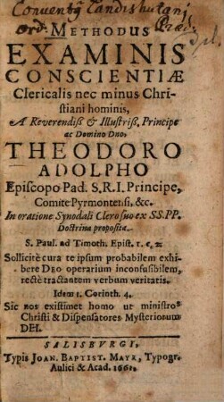Methodus Examinis Conscientiae Clericalis nec minus Christiani hominis