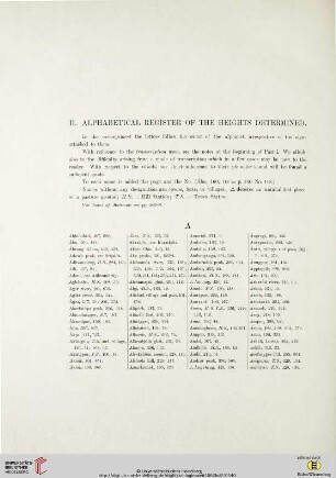 II. Alphabetical Register of the Heights Determined