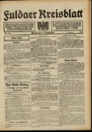 Erste Ausgabe vom Montag, den 17. September 1917.