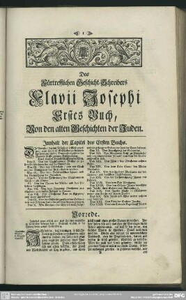 Des Fürtrefflichen Geschicht-Schreibers Flavii Josephi [Erstes bis zwanzigstes Buch von den alten Geschichten der Juden]