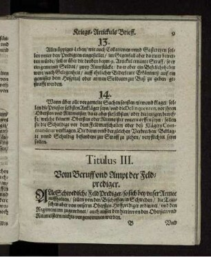 Titulus III. Von Beruff und Ampt der Feldprdiger