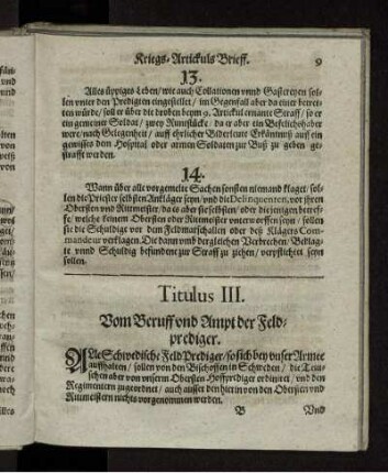 Titulus III. Von Beruff und Ampt der Feldprdiger