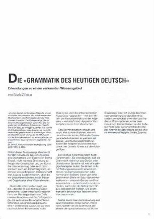 Die »Grammatik des heutigen Deutsch« : Erkundungen zu einem verkannten Wissensgebiet