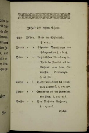 Inhalt des ersten Theils. - Inhalt des zweyten Theils.