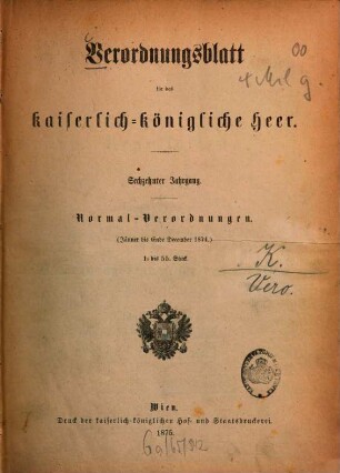Verordnungsblatt für das Kaiserlich-Königliche Heer. Normal-Verordnungen. 16, 16. 1874 (1875)