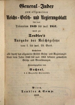Reichsgesetze für das Kaiserthum Österreich. [18,a]. 1852