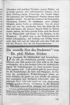Die sexuelle Not des Studenten*)