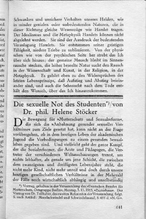 Die sexuelle Not des Studenten*)