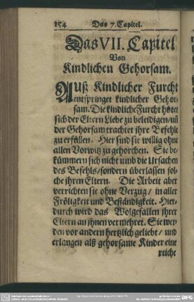 Das VII. Capitel Von Kindlichen Gehorsam