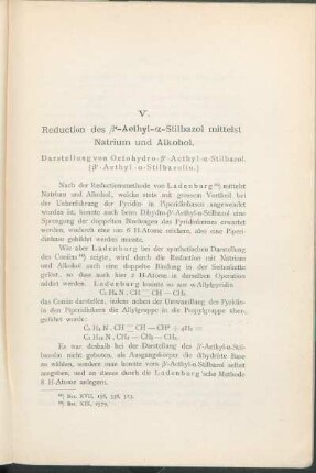 V. Reduction des β'-Aethyl-α-Stilbazol mittelst Natrium und Alkohol.