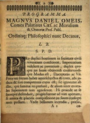 Oratio de praecipuis legati pacificatoris s. mediatoris requisitis et virtutibus