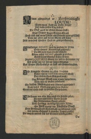 [An dem hohen Gebuhrts-Tage Der Allerdurchlauchtigsten Großmächtigsten Königinn und Frauen/ Frauen Louysen/ ...]