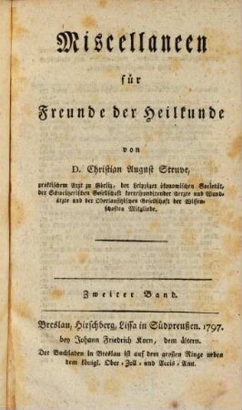 Miscellaneen für Freunde der Heilkunde, Zweiter Band