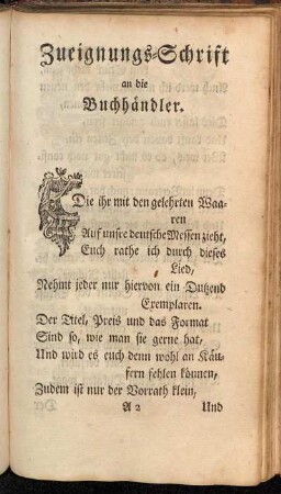 Zueignungs-Schrift an die Buchhändler