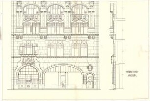 Billing, Hermann; Pforzheim, Marktplatz 4; Haus Beckh - Fassadenentwurf (Ansicht; Schnitt)