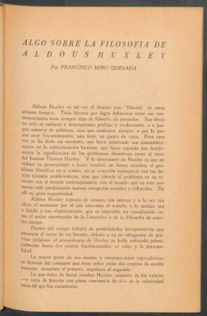 Algo sobre la Filosofía de Aldous Huxley