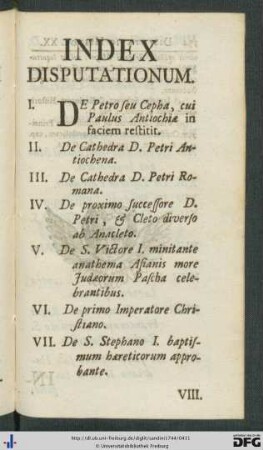 Index Disputationum.