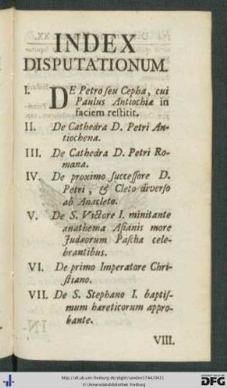 Index Disputationum.