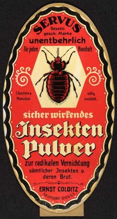 Reklameschild : Werbeaufsteller für Insektenpulver der Firma Ernst Colditz, Leipzig