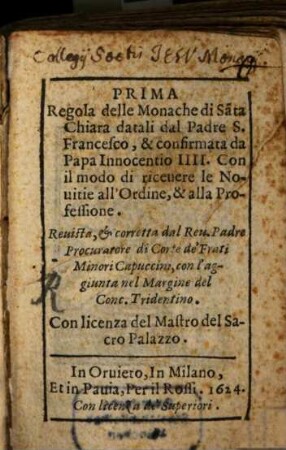 Prima regola delle monache di Santa Chiara