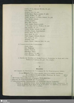 B. Docenten mit Angabe des Kataloges der Vorlesungen für das Wintersemester 1880/81