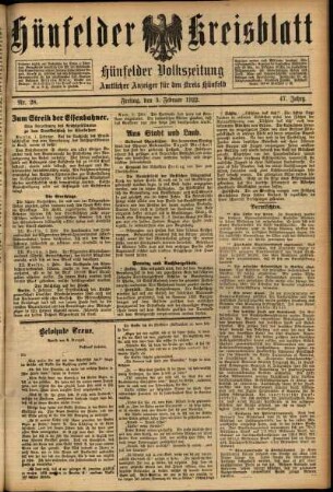 Ausgabe vom Freitag, den 03. Februar 1922.