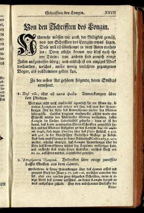 Von den Schrifften des Longin.
