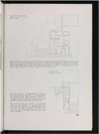 Grundriß des Haupt-(Wohn-)geschosses mit Park, 1:500. Grundriß Untergeschoß