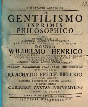 Dissertatio Academica De Gentilismo Inprimis Philosophico