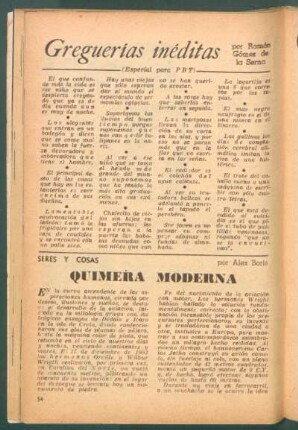 Quimera moderna : Seres y cosas