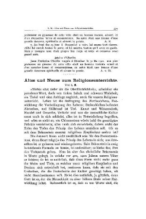 Altes und Neues zum Religionsunterrichte