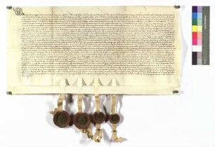 Ratification der Verträge zwischen Graf Gottfried und Kraft von Hohenlohe; Siegel Graf Gottfried und Graf Kraft von Hohenlohe, Heinrich von Ellrichshausen und Peter von Finsterlohr (Duplikat).
