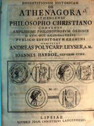 Diss. hist. de Athenagora, Atheniensi philosopho Christiano